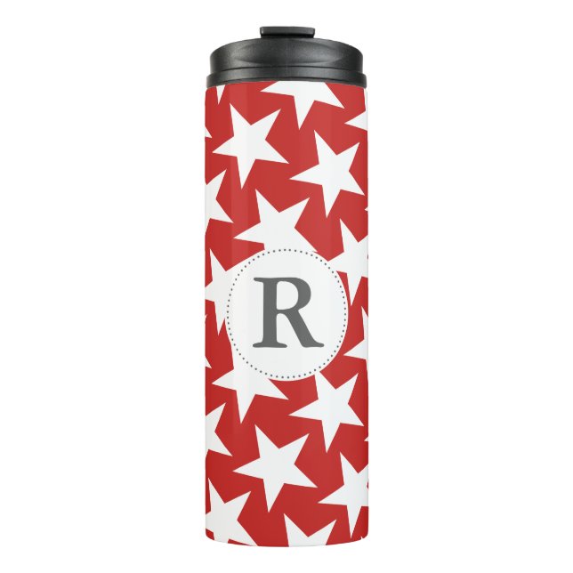 Cute Modern White Stars Monogram Thermal Tumbler (Front)