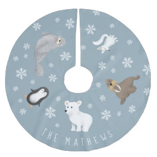 Cute Modern Winter Animals Family Brushed Polyester Tree Skirt