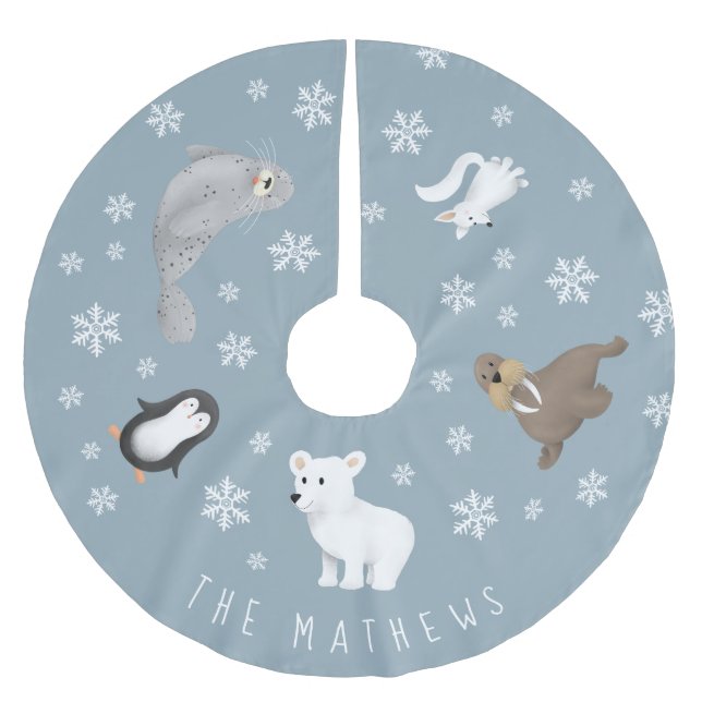 Cute Modern Winter Animals Family Brushed Polyester Tree Skirt (Front)