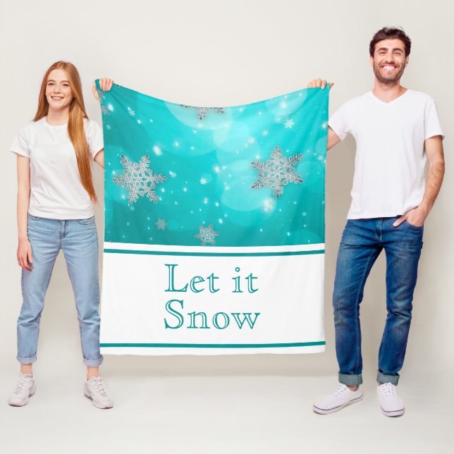 Cute Modern Winter Snowflakes Blue White Fleece Blanket (In Situ)