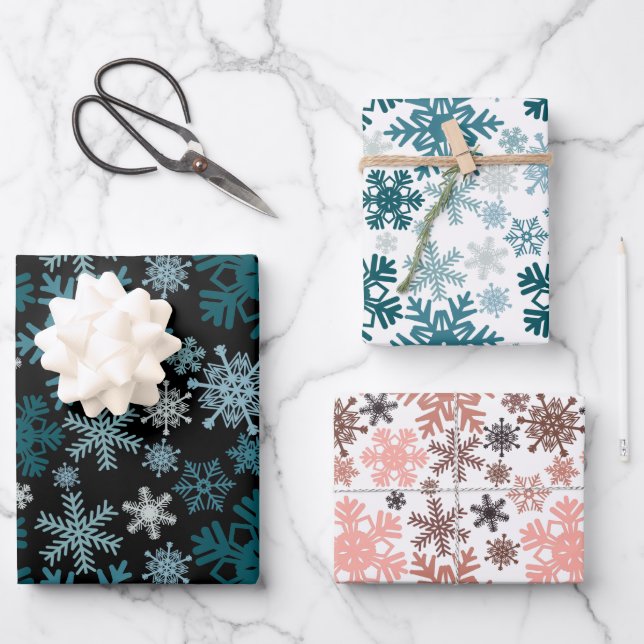 Cute Modern Winter Snowflakes Christmas  Wrapping Paper Sheet (Front)