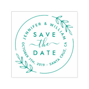 Cute Modern Wreath & Stylish Script Save The Date Self-inking Stamp