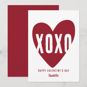 Cute Modern XOXO Heart Personalised Valentine's Holiday Card