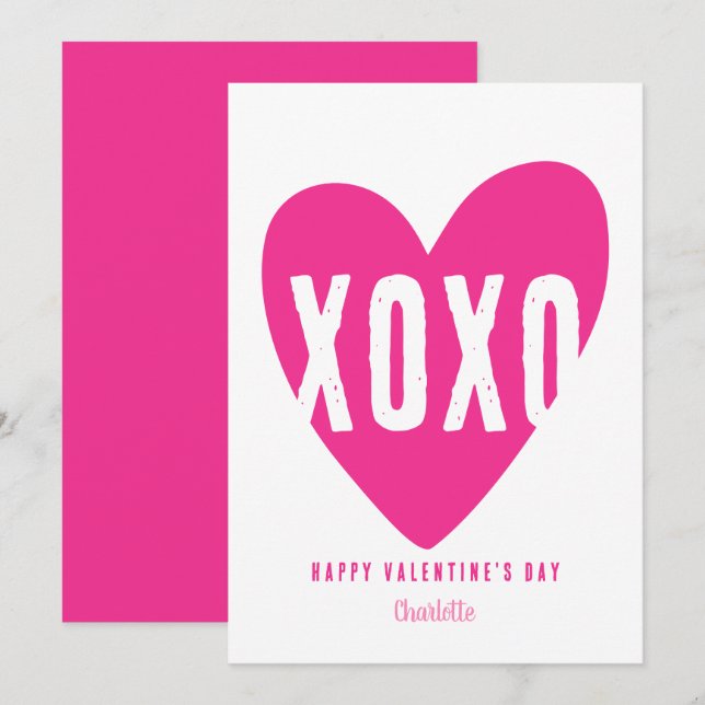 Cute Modern XOXO Heart Personalised Valentine's Holiday Card (Front/Back)