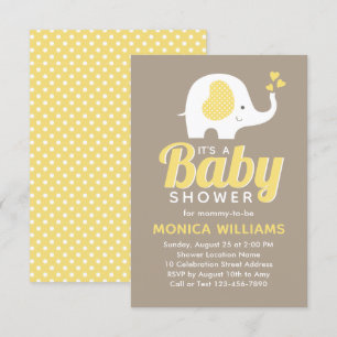 Cute Modern Yellow Beige Elephant Baby Shower Invitation