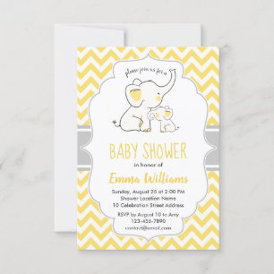 Cute Modern Yellow Grey Elephant Baby Shower Invitation