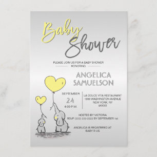 Cute Modern YELLOW Mummy Elephant & Baby Shower Invitation
