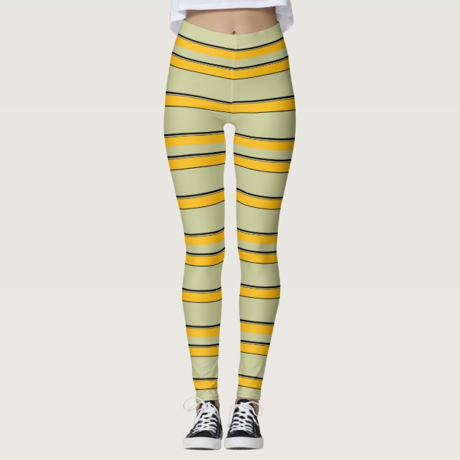 Cute modern yellow stripes leggings (Front)