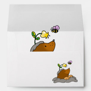 cute mole cartoon with a flower bee envelopes