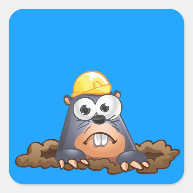 Cute Mole Digging Cartoon Square Sticker (Front)