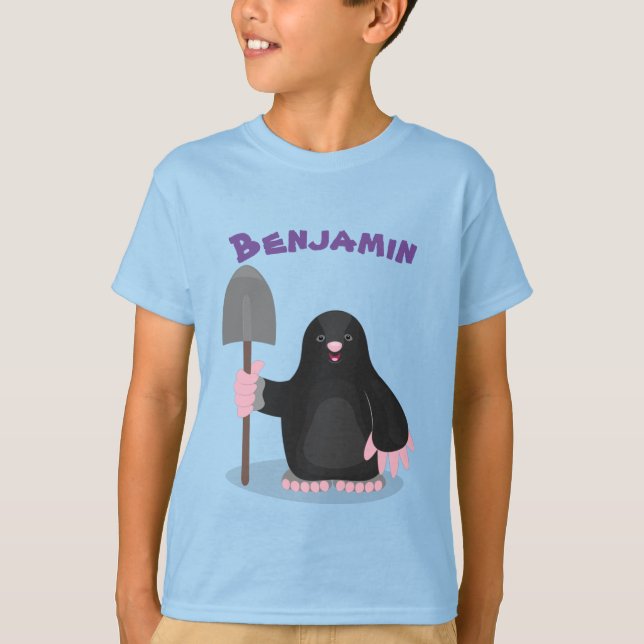 Cute mole with shovel cartoon T-Shirt (Front)