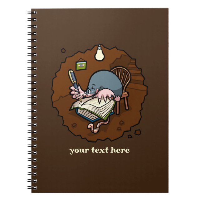 Cute Mole Writer Add Your Text Burrow Cartoon Notebook (Front)
