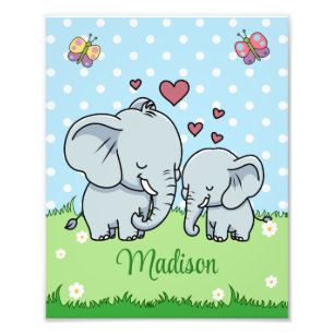 Cute Mom and Baby Elephant, Personalized  Photo Print