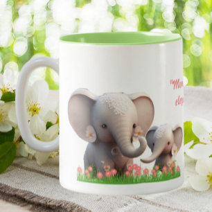 Cute Mom and Baby Elephant Personalized  Two-Tone Coffee Mug