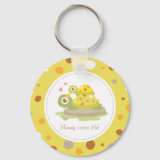 Cute Mom and Baby Turtle Mommy Loves Me Key Ring (Front)