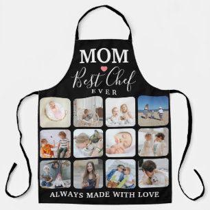 Cute 'MOM' Best Chef Ever Modern 12 Photo Collage Apron