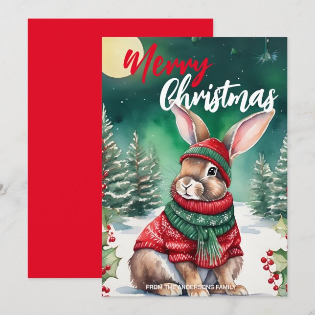 Cute MOM bunny rabbit santa Christmas Holiday name Card (Front/Back)