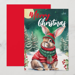 Cute MOM bunny rabbit santa Christmas Holiday name Card