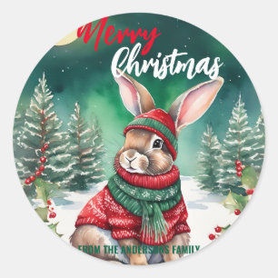 Cute MOM bunny rabbit santa Christmas Holiday name Classic Round Sticker