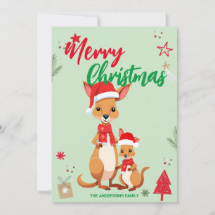 Cute MOM kid Kangaroo santa Christmas Holiday name Card