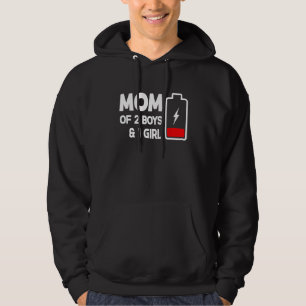 Cute Mom Of 2 Boys & 1 Girls Low Battery Mama Moth Hoodie