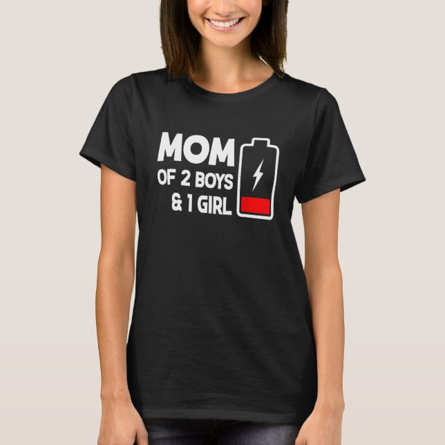 Cute Mom Of 2 Boys & 1 Girls Low Battery Mama Moth T-Shirt (Front)