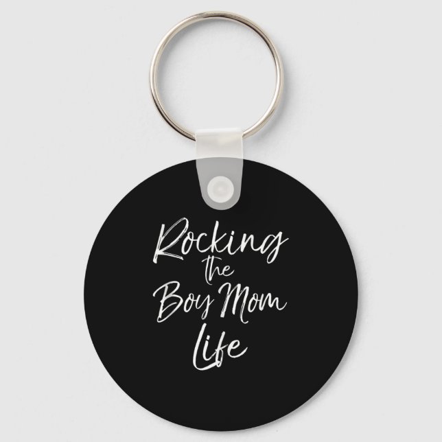 Cute Mom Of Boys Gift From Sons Rocking The Life T Key Ring (Front)