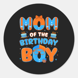 Cute Mom Of The Birthday Boy Matching Blue Orange  Classic Round Sticker