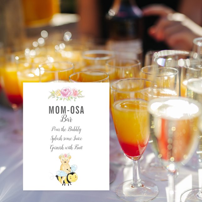 Cute Mom-osa Bar Girl Teddy Bear Baby Shower Poster (Creator Uploaded)