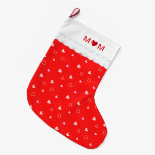 Cute Mom with Heart & Heart Pattern on Red Large Christmas Stocking