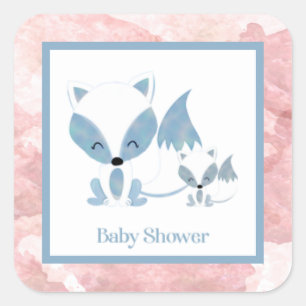 Cute Momma and Baby Fox Baby Shower Square Sticker
