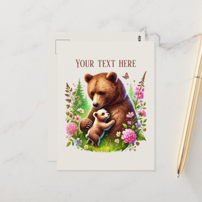 Cute Momma baby bear add text  Postcard (Front/Back In Situ)
