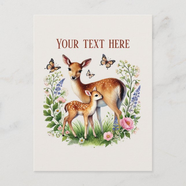 Cute Momma baby deer add text  Postcard (Front)