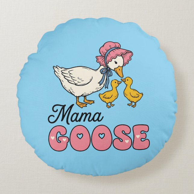 Cute Momma goose word art  Round Cushion (Front)