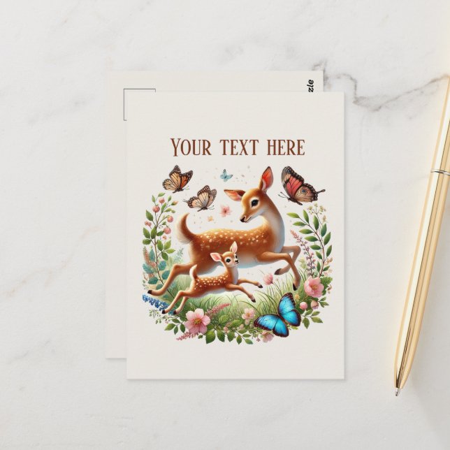 Cute Mommy baby deer add text  Postcard (Front/Back In Situ)