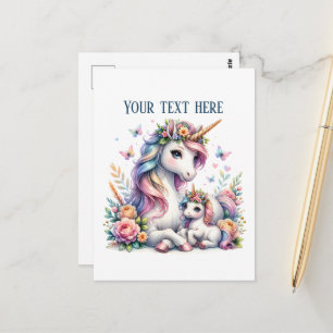 Cute Mommy baby unicorn add text  Postcard