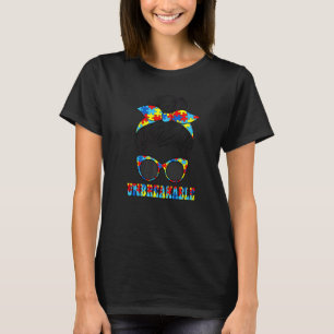Cute Moms Womens Messy Hair Autism Awareness Unbre T-Shirt