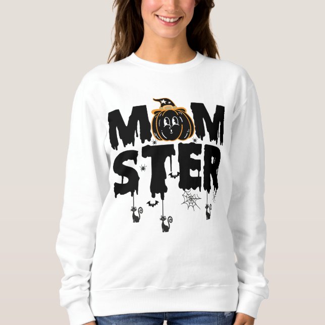 Cute Momster Script Funny Mum Halloween Sweatshirt (Front)