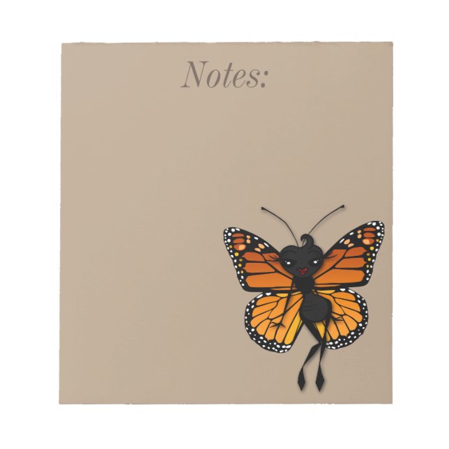 CUTE MONARCH BUTTERFLY LADY NOTEPAD (Front)