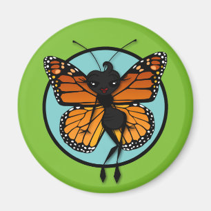 CUTE MONARCH BUTTERFLY LADY ROUND MAGNET