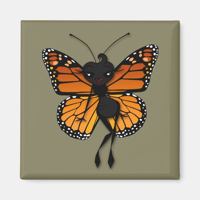 CUTE MONARCH BUTTERFLY LADY SQUARE MAGNET (Front)