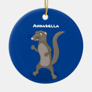 Cute mongoose cartoon illustration ceramic tree decoration