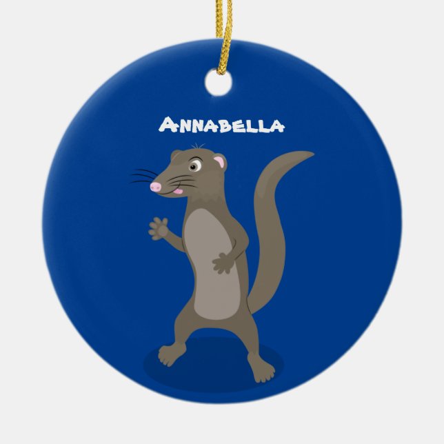 Cute mongoose cartoon illustration ceramic tree decoration (Front)