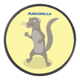 Cute mongoose cartoon illustration hockey puck