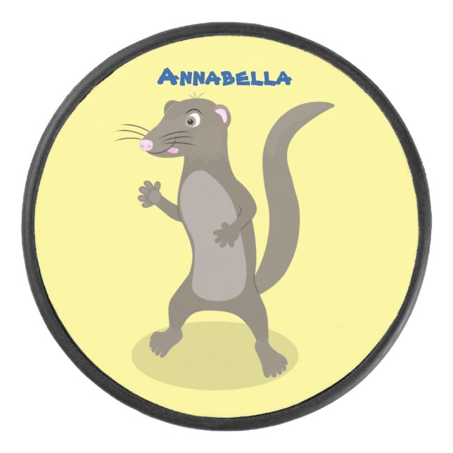 Cute mongoose cartoon illustration hockey puck (Front)