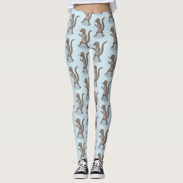 Cute mongoose cartoon illustration leggings (Front)
