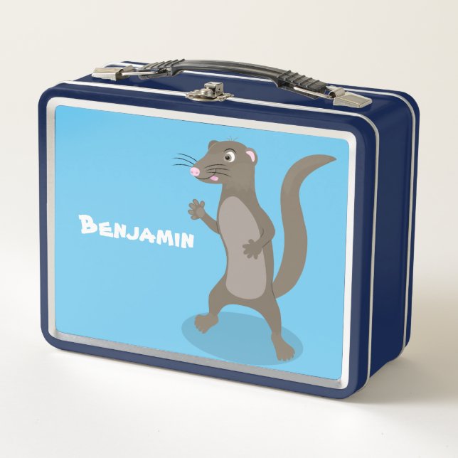 Cute mongoose cartoon illustration metal lunch box (Front)
