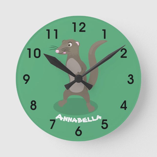 Cute mongoose cartoon illustration round clock (Front)