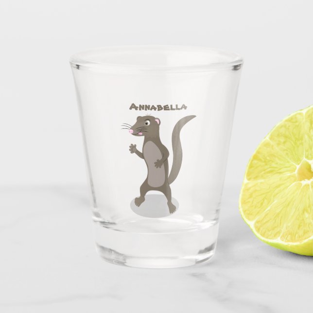 Cute mongoose cartoon illustration shot glass (Front)