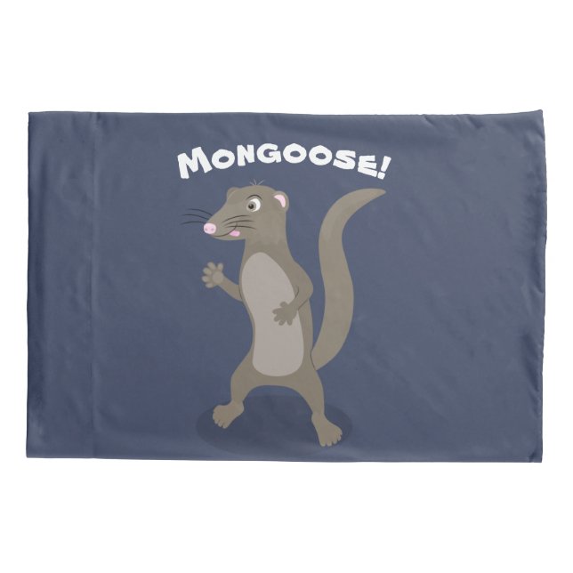 Cute mongoose happy cartoon illustration pillowcase (Back)
